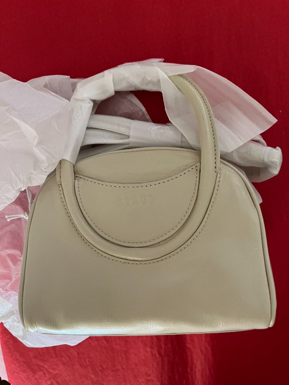 STAUD Mini Maude Leather Bowler Bag in Cream NWT - Picture 9 of 11